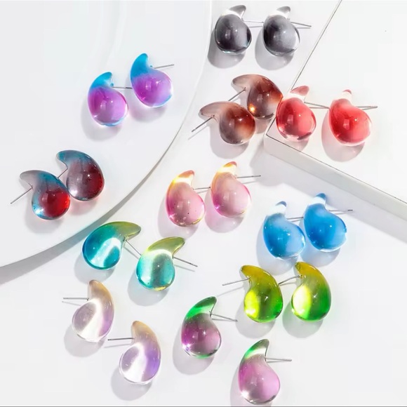 ◾️Transparent BlueYellow Resin Waterdrop Earrings - Picture 4 of 13